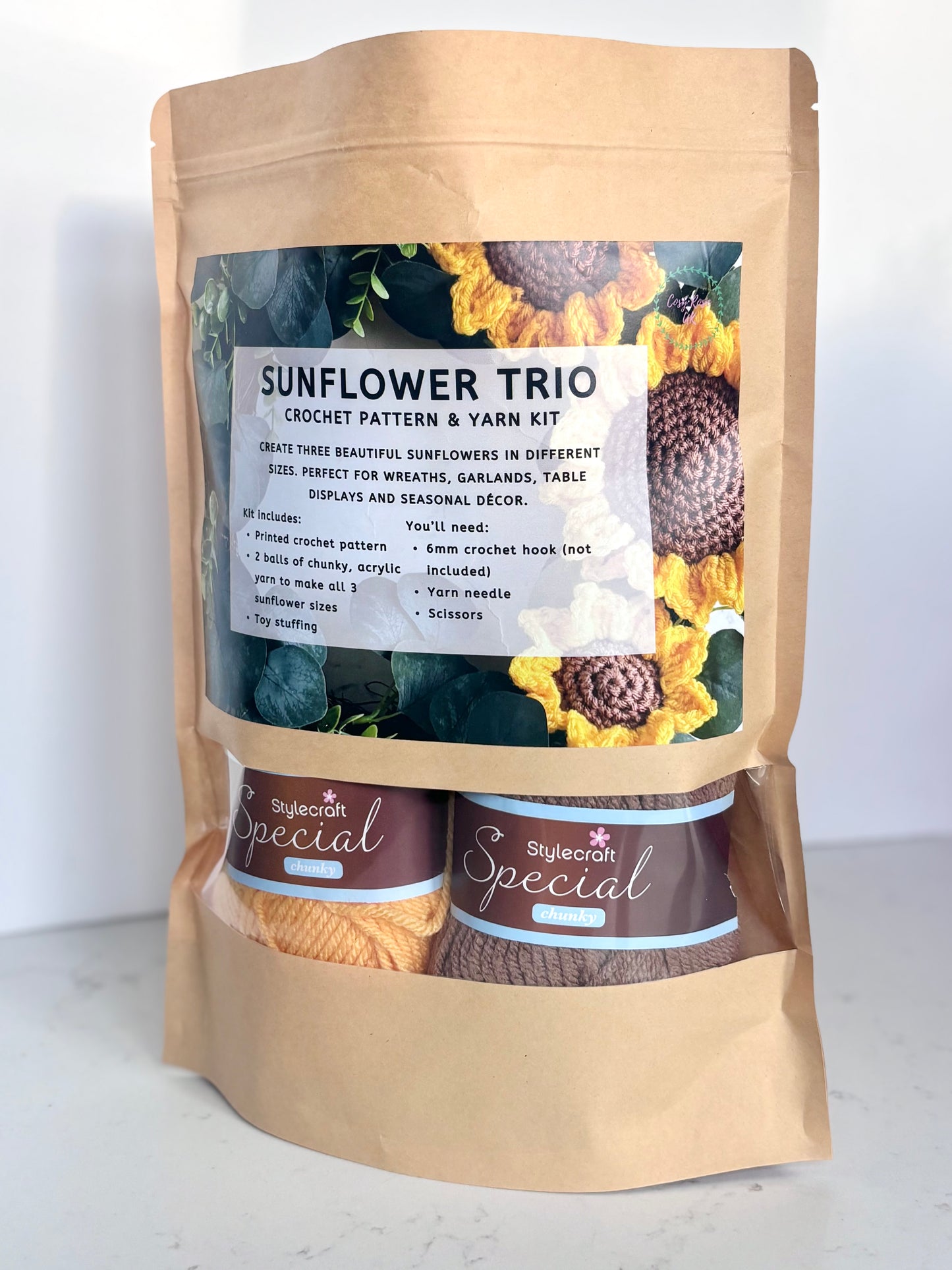 Sunflower Trio Crochet Kit | Crochet Pattern & Yarn Kit