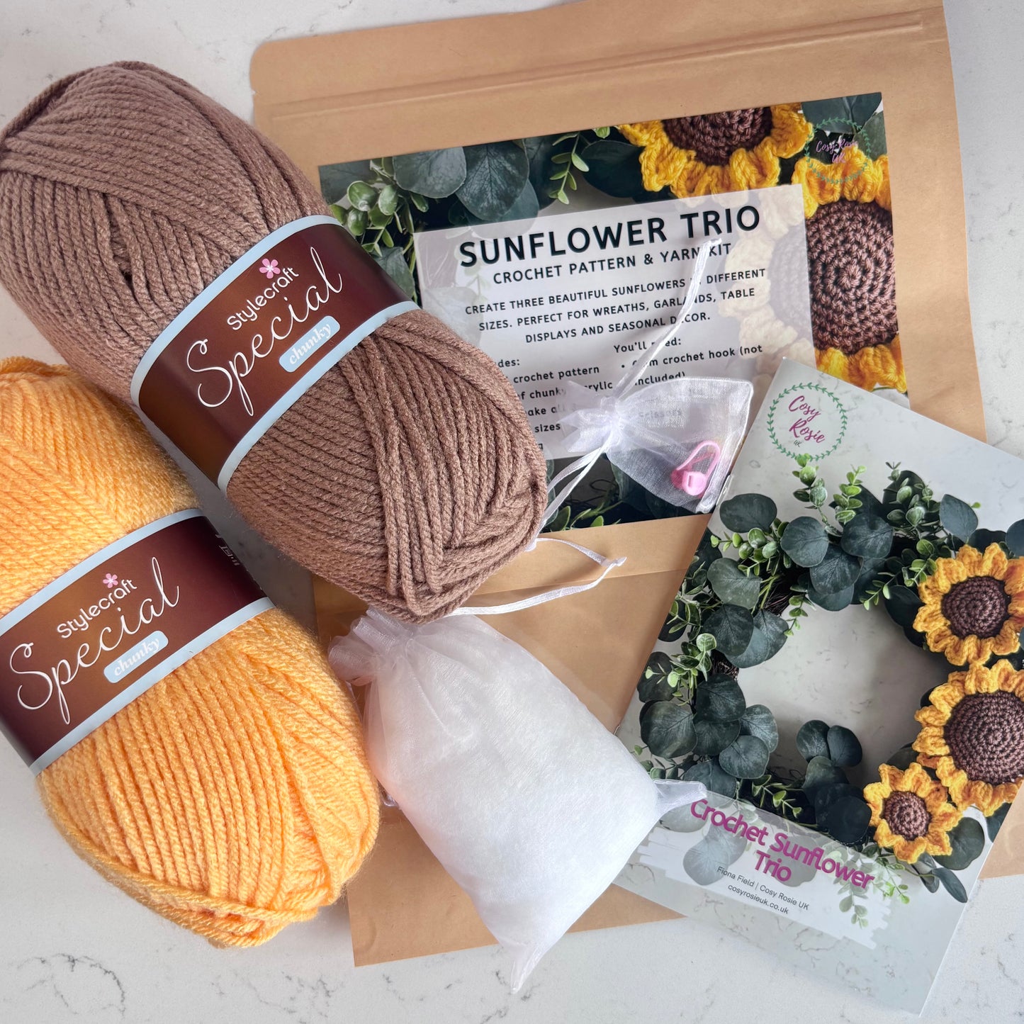 Sunflower Trio Crochet Kit | Crochet Pattern & Yarn Kit