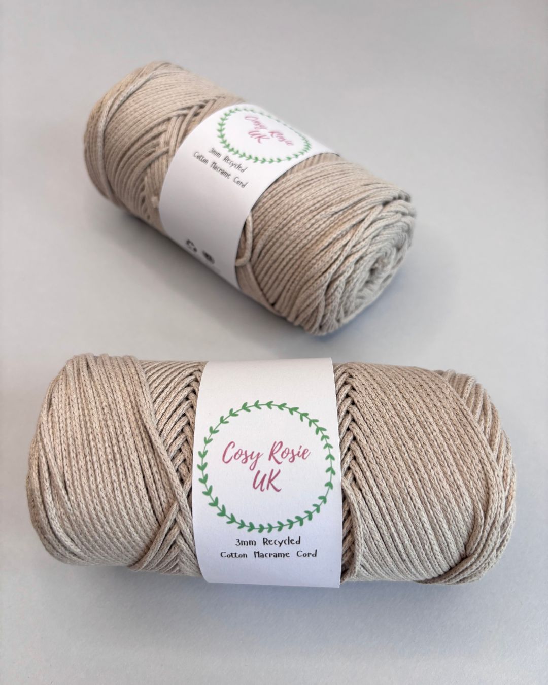 100% Recycled Cotton 3mm Macramé Cord | Crochet Bag Yarn | 240g Recycled Cotton