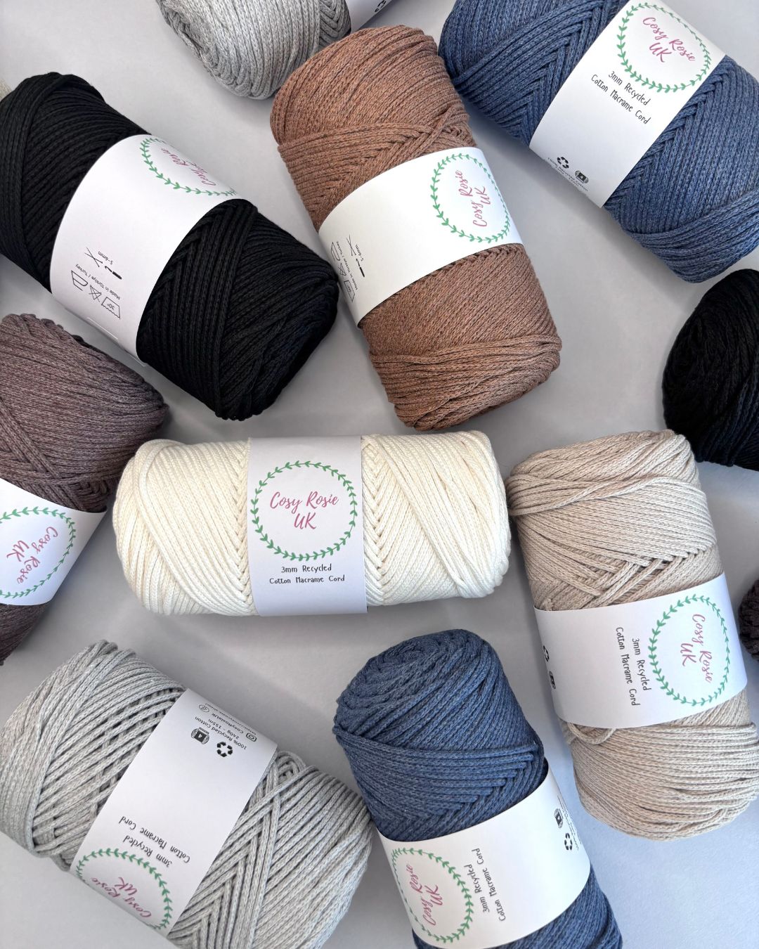 100% Recycled Cotton 3mm Macramé Cord | Crochet Bag Yarn | 240g Recycled Cotton